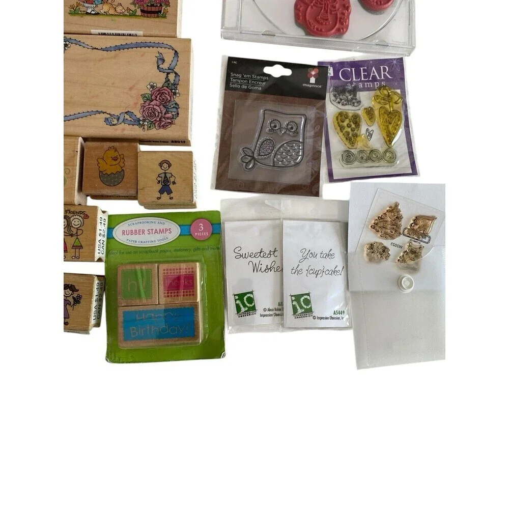 44 Rubber Stamp Lot 31 Wood Mounted 13 Unmounted New and Used Holiday / Misc.